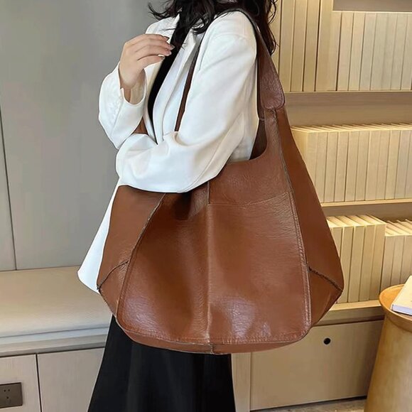 Handbags - Luxe Vegan Leather Minimalist Oversized Tote Bag
